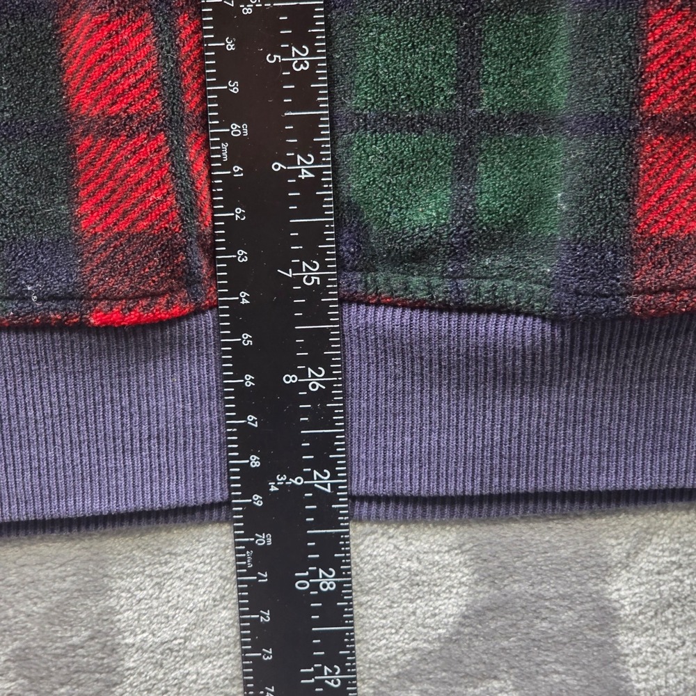 Vintage Gap Fleece Pullover M Red Green Mens 1/4 Zip Plaid Polyester Mock Neck - Picture 9 of 10